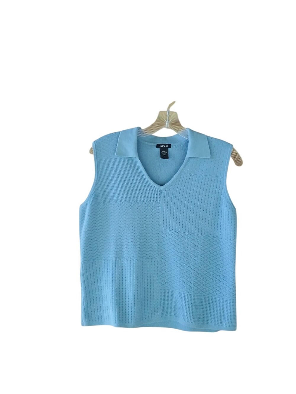 Izod Blue V Neck Sleeveless Polo Knit Tank Top Large